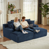 ComeWay 78" Oversized Double Lounge Chaise, Fluffy Upholstered Boneless Cloud Couch No Assembly Required with 4 Pillows, Modern Corduroy Loveseat Sleeper Sofa for Living Room Bedroom Reading, Blue ComeWay