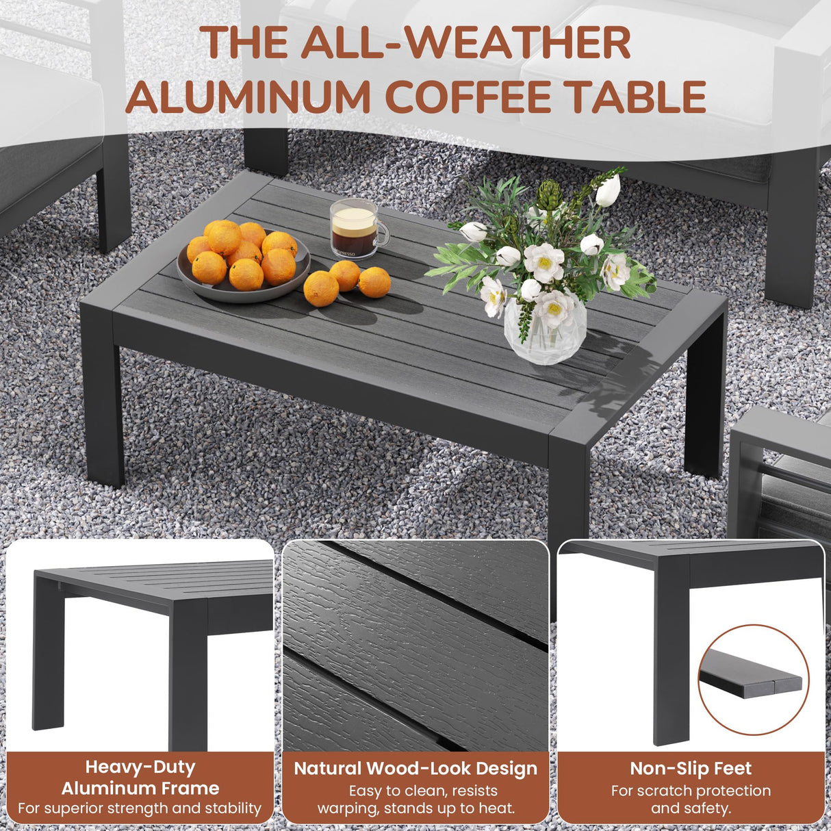 Solaste Outdoor Aluminum Furniture Set,4 Pieces Patio Sectional Chat Sofa Outdoor Conversation Set with Table,Dark Grey Solaste