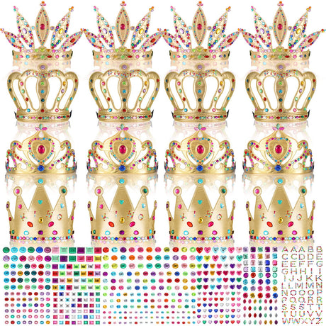 Civaner 17 Pcs Princess Party Crowns Set DIY Tiaras Making Kit for Kids with Diamond Stickers, Party Favors and Supplies(Gold) Civaner