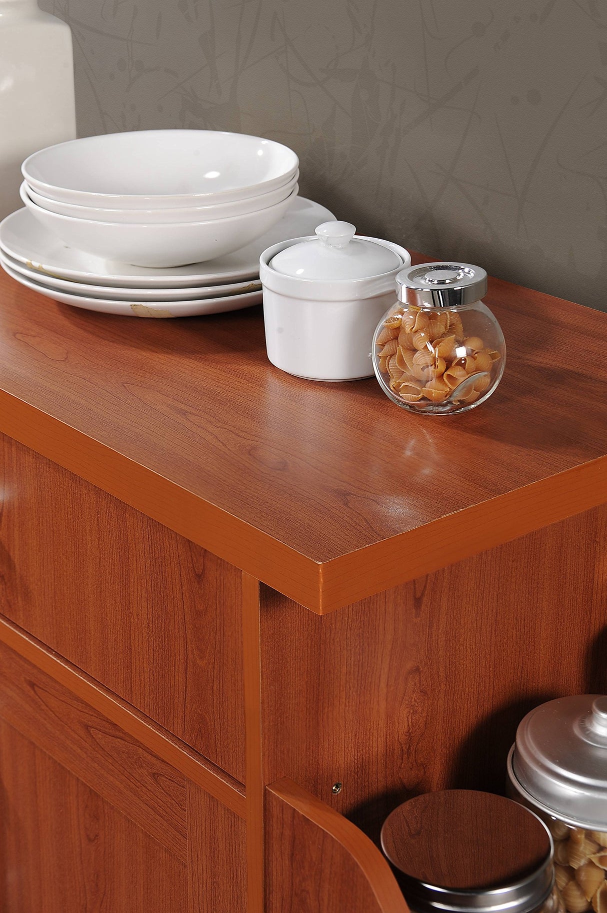 Hodedah Kitchen Island with Spice Rack, Towel Rack & Drawer, Cherry Hodedah