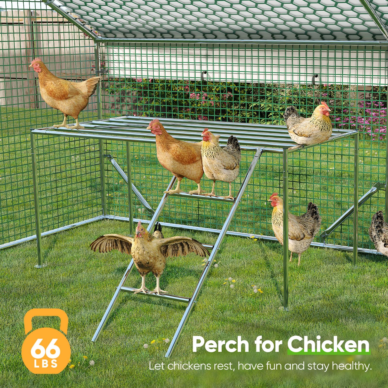 Quictent Large Metal Chicken Coop Run W/Roosting Perch for 30+ Poultry with Galvanized Hardware Cloth and Waterproof Roof Cover, Outdoor Walk-in Cage Peak Hen House for Yard Farm, 18x9x6.6FT - WoodArtSupply