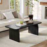 LITTLE TREE Farmhouse Coffee Table, 47 Inches Wooden Center Tables with Rounded Corners, Rectangular Living Room Tables, Modern Low Cocktail Tea Furniture for Living Room (Black) LITTLE TREE