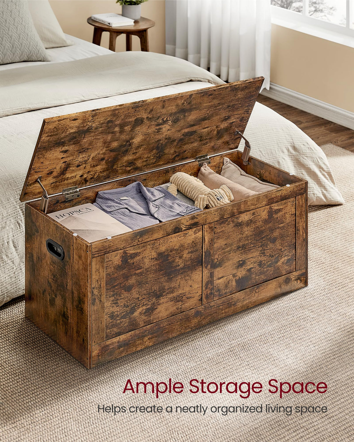 VASAGLE Storage Chest, Storage Trunk with 2 Safety Hinges, Storage Bench, Shoe Bench, Farmhouse Style, 15.7 x 39.4 x 18.3 Inches, for Entryway, Bedroom, Living Room, Rustic Brown ULSB164K01 VASAGLE