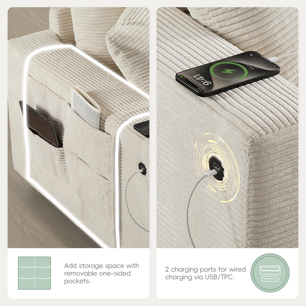 Merax 140'' Oversized Modular Sectional Sofa with Storage Ottoman and Console, Removable Storage Pockets, Cup Holder, Wide Seat, USB Charger, 6 Seat U Shaped Chenille Couch Set for Living Room, Beige Merax