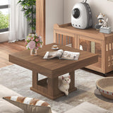 knoworld Square Coffee Table, Wooden Coffee Table with Storage and Cat House, Rustic Brown Cocktail Table for Living Room, Farmhouse Large Center Table knoworld