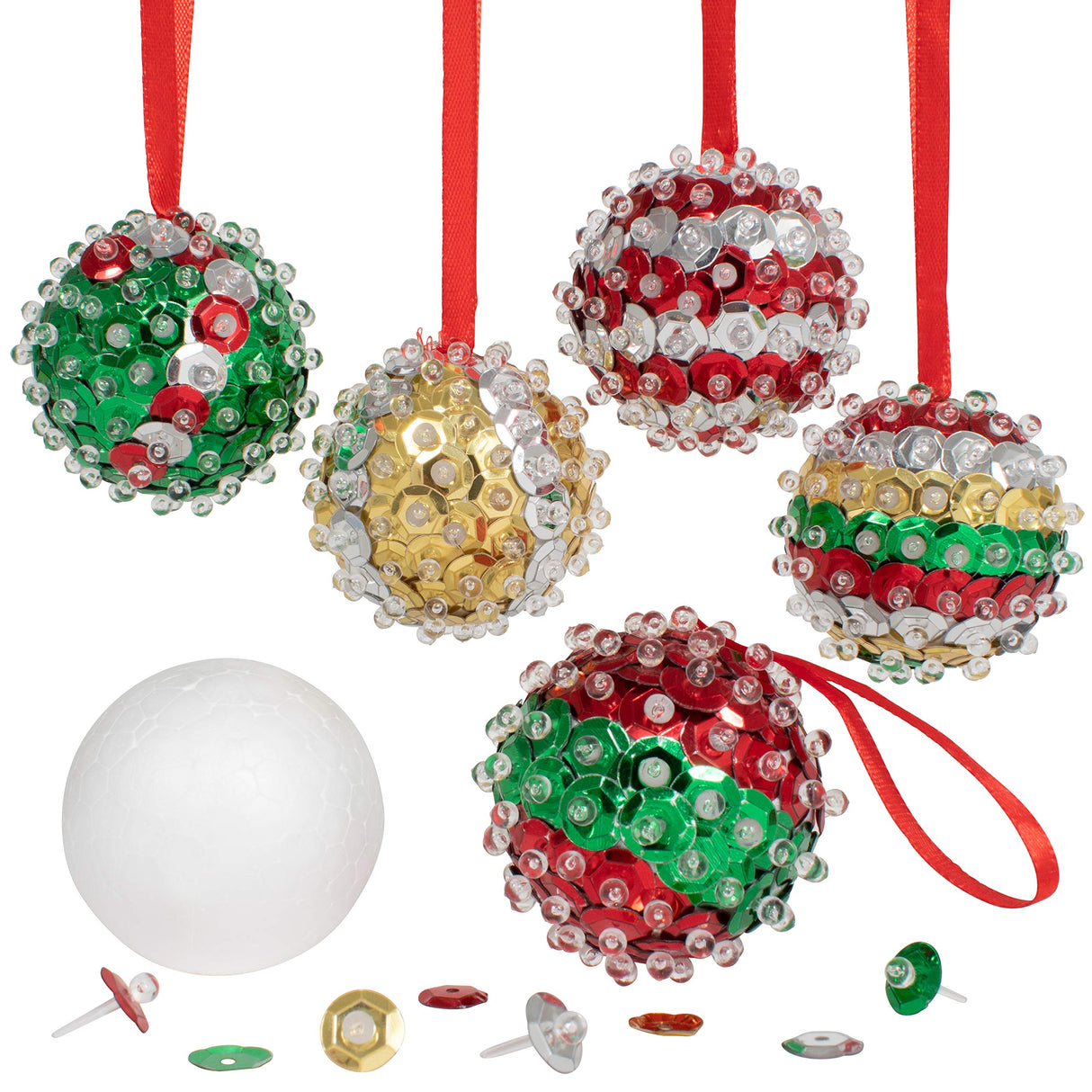 READY 2 LEARN- Create Your Own Sequin Ornaments - Set of 6 - Christmas Crafts for Kids - Christmas Tree Decorations - All Materials Included, Green,Red,Silver READY 2 LEARN