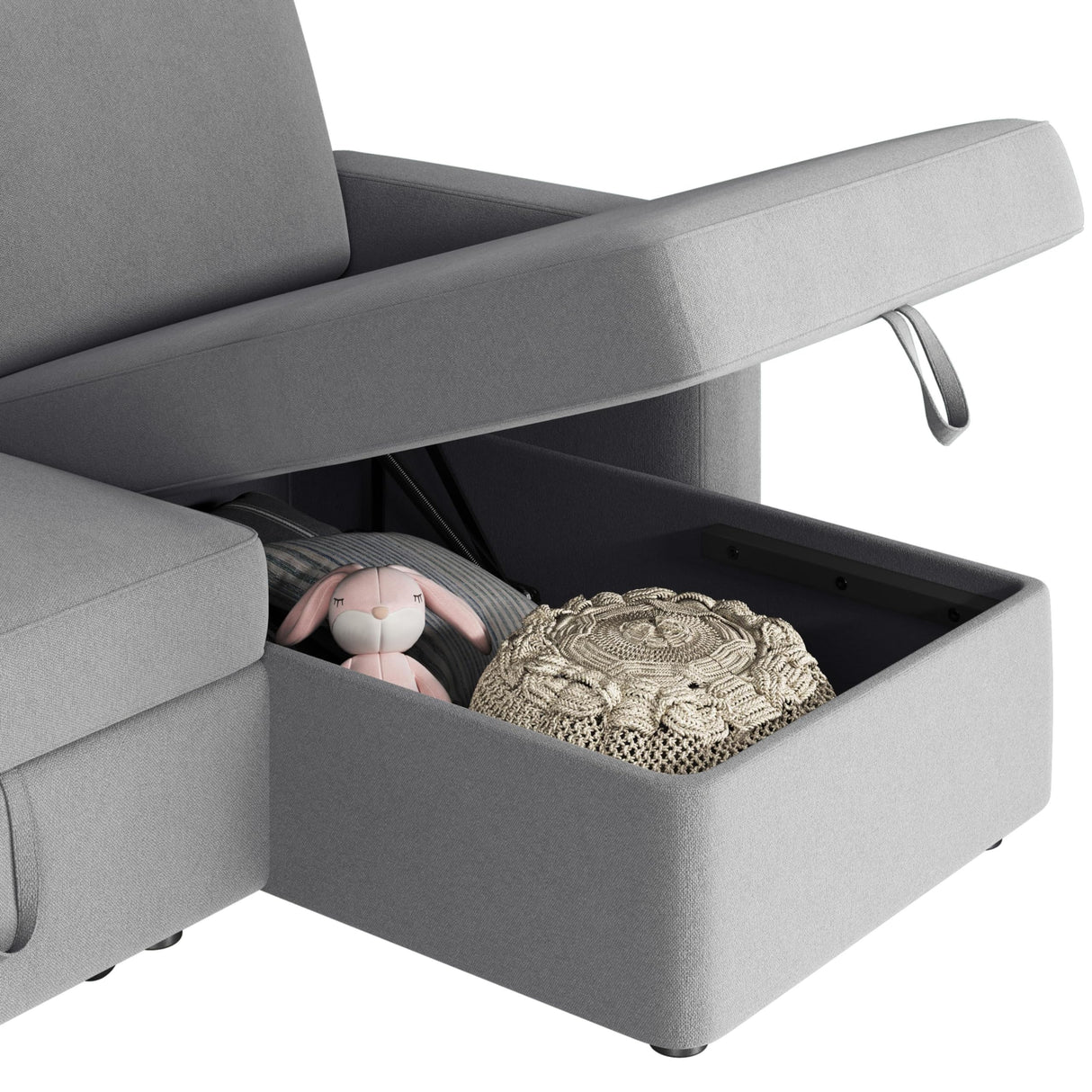 Yaheetech Sectional Sofa L-Shaped Sofa Couch Bed w/Chaise & USB, Reversible Couch Sleeper w/Pull Out Bed & Storage Space, 4-seat Fabric Convertible Sofa, Pull Out Couch Light Gray Yaheetech