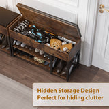 astimey Shoe Bench, Lift Top Shoe Storage Bench, Adjustable Shelf Entryway Bench, Metal and Wood Shoe Rack Organizer with Cushion for Entry, Bedroom, Closet, Living Room, Hallway (Brown, 35.5“W) astimey