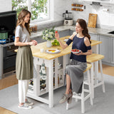 47.3" Solid Rubberwood Kitchen Island with Power Outlets - Extra Large Work Surface, 2 Drawers & Open Shelves Storage Cabinet for Kitchen Dining Room, Farmhouse Style (White) DynJest