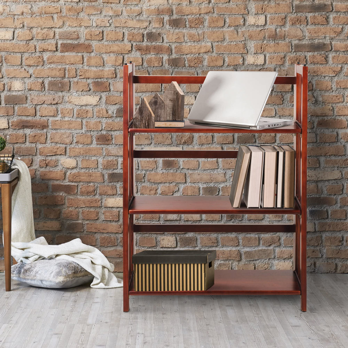 Casual Home 3-Shelf Folding Stackable Bookcase (27.5" Wide)-Walnut Casual Home