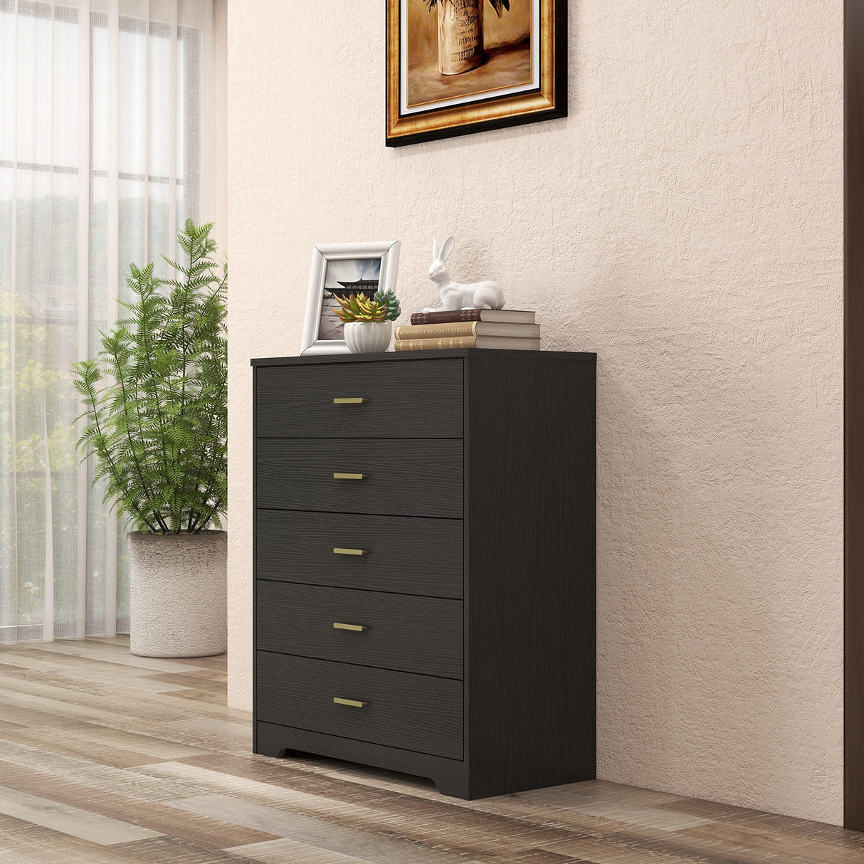 Panana Dresser for Bedroom with 4/5 Drawers, Wooden Chest of Drawers, Storage Organizer Unit Dressers for Bedroom, Living Room, Hallway, Nursery (Black, 5 Drawer) Panana