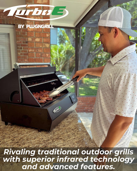 Turbo E Outdoor Electric Grill by PLUGNGRILL - High-Power 1700W Infrared Grill Technology - 24-Inch Smart BBQ Grill with Probe & Digital Display for Precise Cooking & Searing PLUGNGRILL