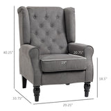 HOMCOM Mid-Century Modern Accent Chair, High Wingback Chair, Button-Tufted Upholstered Fabric Armchair with Retro Wood Legs for Living Room, Bedroom, Dark Gray HOMCOM