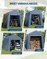 IDEALHOUSE 7x10 FT Outdoor Storage Shelter Shed Carport with Roll-Up Ventilated Zipper Door and Windows, Waterproof Portable Garage, Heavy Duty Tent Shed for Motorcycle Bike Firewood Tools IDEALHOUSE