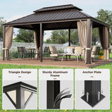GREEN PARTY 12 X 18ft Hardtop Gazebo with Nettings and Curtains, Heavy Duty Double Roof Galvanized Steel, Outdoor Aluminum Gazebos Pergolas for Patios, Backyard, Deck, Garden, Lawns GREEN PARTY