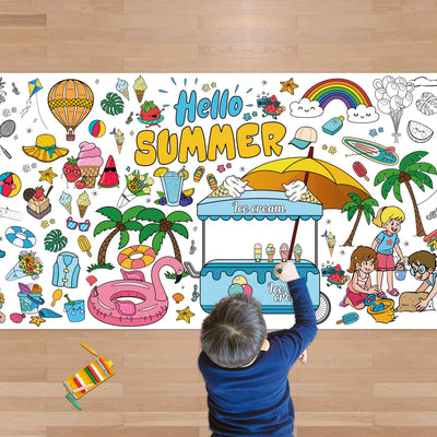 OHOME Summer Giant Coloring Poster/Tablecloth - Summer Decorations - 30 x 72 Inches Jumbo Paper Coloring Banner - Kids Crafts Gifts Toys Games Ice Cream Party Decorations - Arts Crafts Supplies