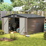 Goplus 10 x 14 FT Outdoor Storage Shed, Large Garden Tool House w/Improved Windproof Metal Structure, 4 Vents, Lockable Door, Waterproof Utility Tool Organizer for Backyard, Lawn, Patio Goplus