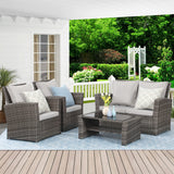 Wisteria Lane 4 Piece Outdoor Patio Furniture Sets, Wicker Conversation Set for Porch Deck, Gray Rattan Sofa Chair with Cushion Wisteria Lane