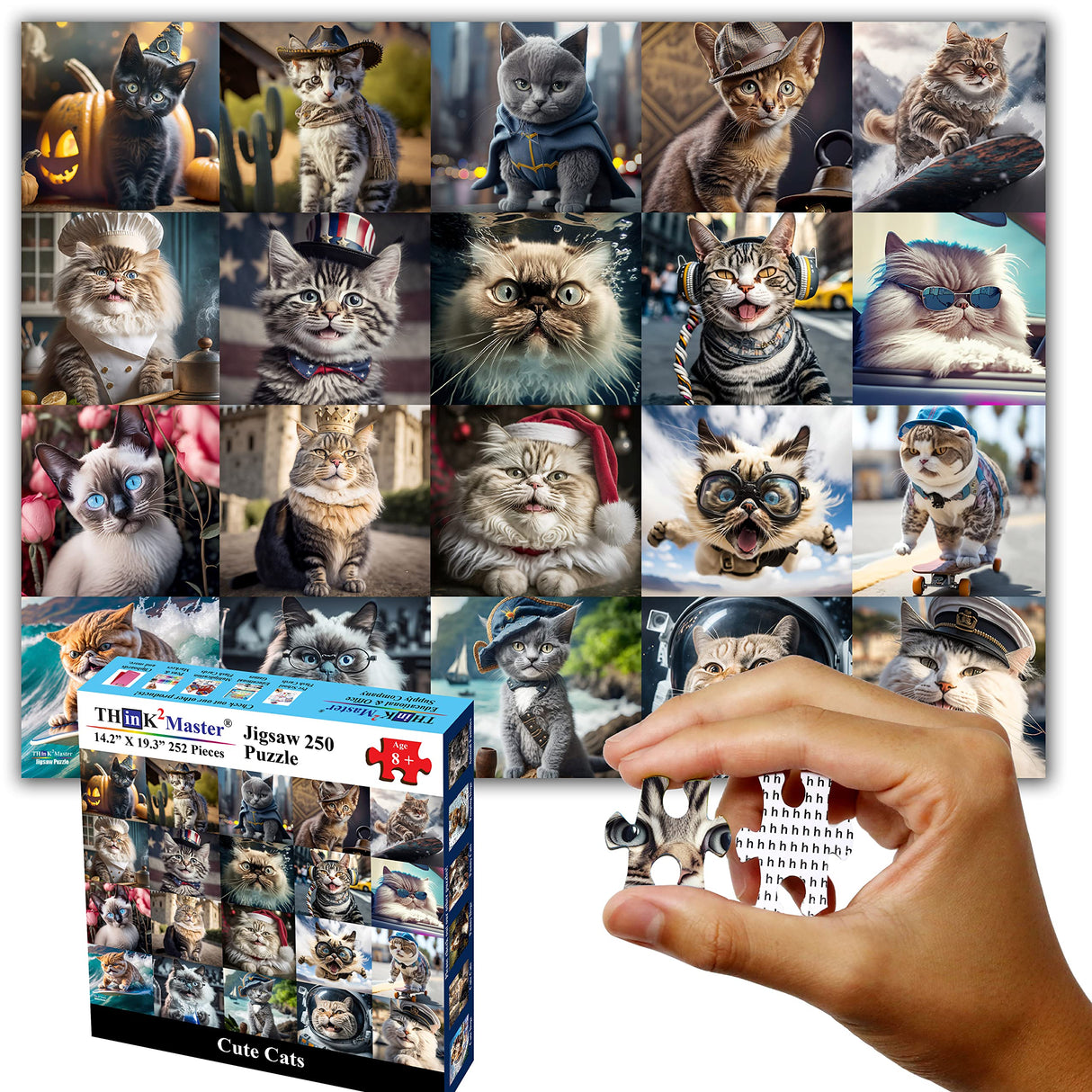 Think2Master Cute Cats 250 Pieces Jigsaw Puzzle Featuring heartwarming Kittens and Cats. Fun Toy for Kids, School & Families. Great Gift for Boys & Girls Ages 8+. Size: 14.2” X 19.3” THINK2MASTER