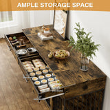 OUYESSIR Dog Crate Furniture, 72.05 Inch Wooden Large Dog Kennel with 2 Drawers & Dog Bowls, Dog House with Double Doorss & Divider, Heavy Duty Indoor Dog Cage for Large Medium Dogs, Rustic Brown OUYESSIR