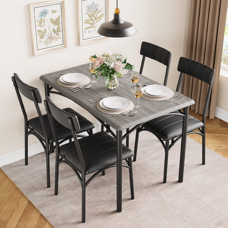 Litake Dining Room Table Set for 4, Kitchen Table Set with PU Upholstered Chairs, Square 5 Pieces Dining Table Set for Small Space, Apartment, Gray Litake
