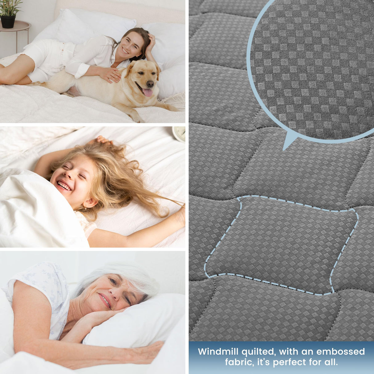 SLEEP ZONE Waterproof Mattress Protector Pad Twin Machine Washable, Breathable Mattress Topper with Deep Pockets, All-Season Use, Hotel Quality (Twin, Grey) SLEEP ZONE