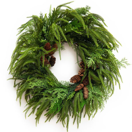 24 Inch Real Touch Norfolk Pine Wreaths for Front Door, Soomeir Artificial Christmas Wreath Green Faux Pine Wreath for Wall Windows Mantle Outdoor Christmas Decoration Soomeir