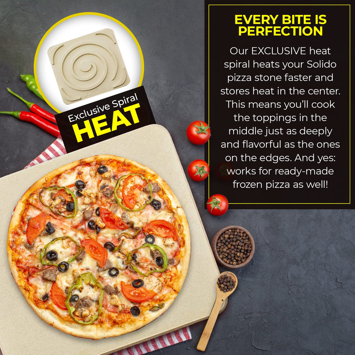 Pizza Stone - Baking Stone. SOLIDO Rectangular 14"x16" - Perfect for Oven, BBQ and Grill Solido