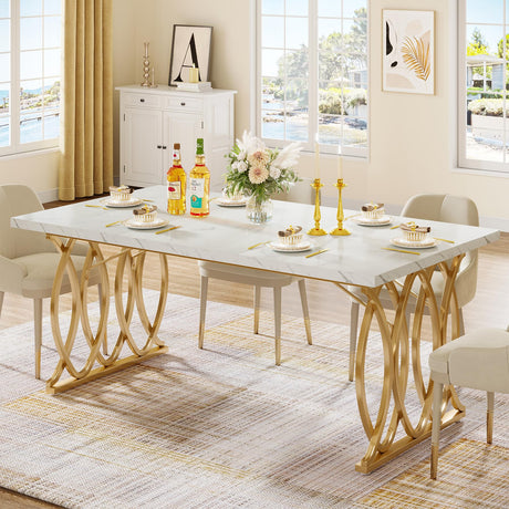Tribesigns Modern Dining Table, 63" Large Kitchen Table for 4-6 People, Unique Rectangular Dinner Table Kitchen & Dining Room Furniture with Faux Marble Tabletop and Geometric Legs Tribesigns