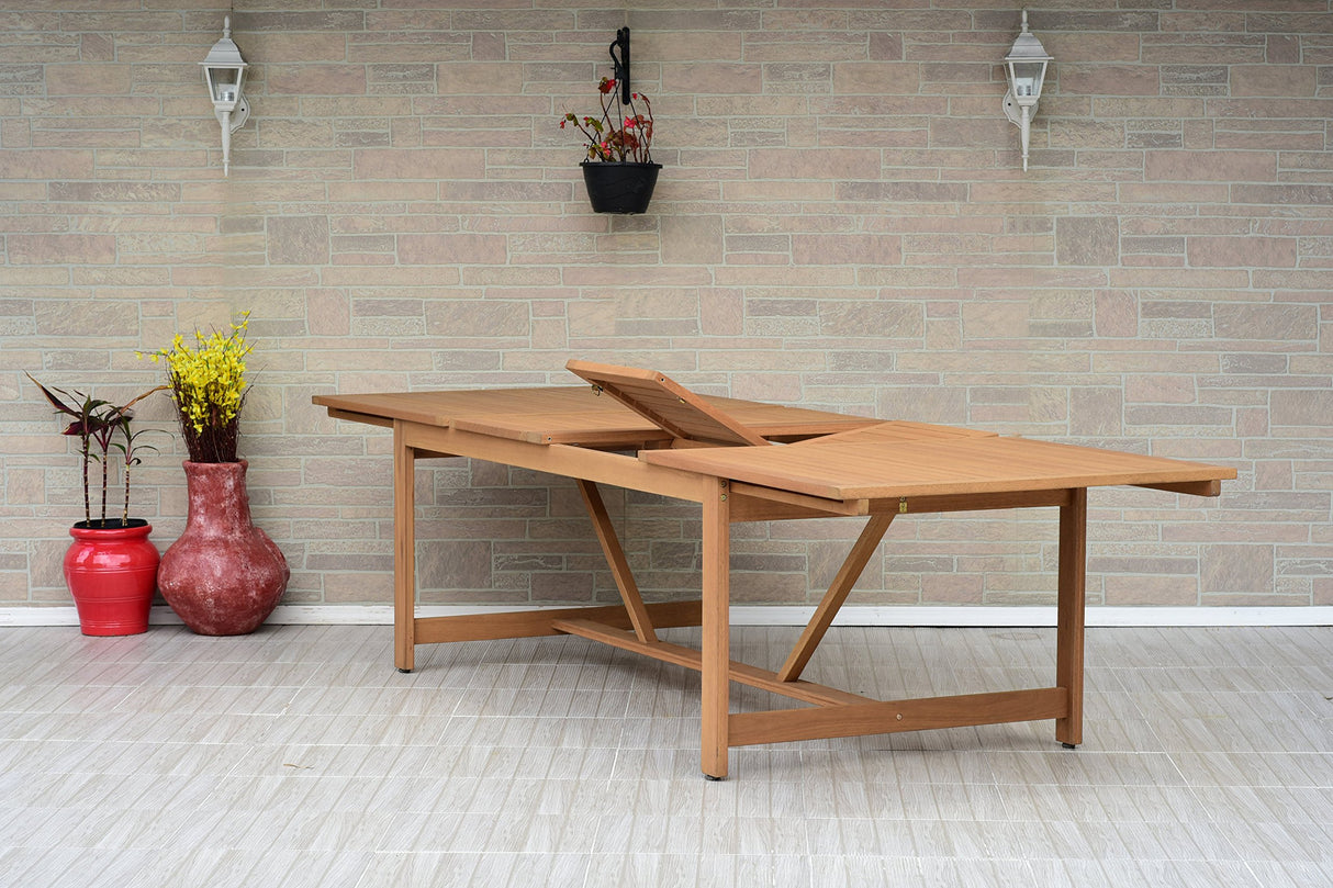 Brampton 9 Piece Outdoor Eucalyptus Extendable Dining Set | Perfect for Patio | White Chairs with Arms and Teak Finish Brampton Patio