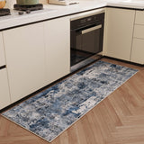 Rugcomf Runner Rug 2'6''x8' Hallway Rug Washable Boho Soft Area Rug Abstract Pattern Non-Slip Faux Wool Vintage Rug for Kitchen, Entryway, Laundry, Bedroom, Blue Rugcomf