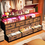 EnHomee 55" W Dresser for Bedroom with 10 Drawers Long Dresser with LED Lights & Power Outlets Wide Dressers & Chests of Drawers Large Dresser for Bedroom Dresser Metal Frame, Wood Top, Rustic Brown EnHomee