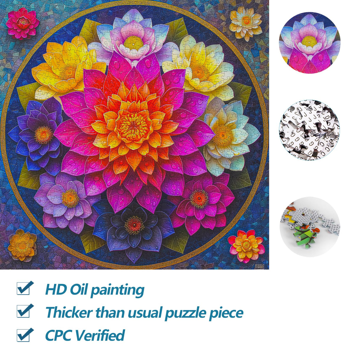 Bgraamiens Puzzle- Colorful Mandala Puzzle for Adults 1000 Pieces,Beautiful Floral in Water Drops Jigsaw Puzzle,Art Puzzle for Mandala Lovers Bgraamiens