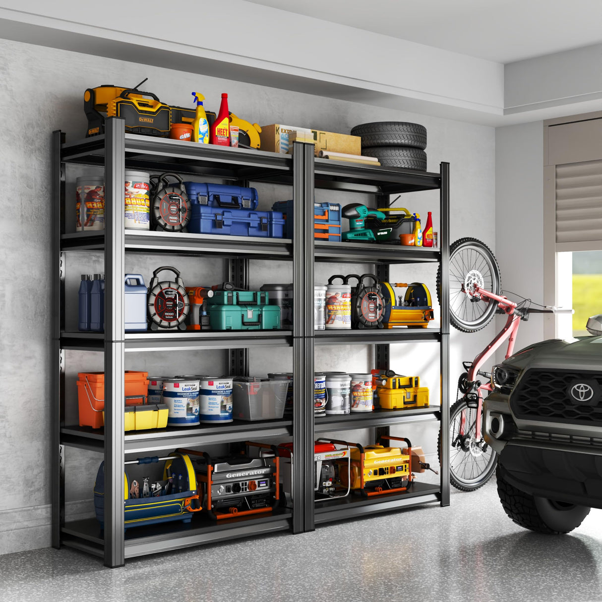 78"H Storage Shelves Metal Shelving Unit and Storage 5 Tier Utility Rack Shelf Organizer Adjustable Shelves for Garage, Basement, Pantry, Commercial, Warehouse, Industrial, Black(35.4"Wx12"Dx77.5"H) PRESTELION