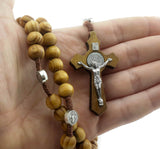 Nazareth Store Wood Beads Rosary Necklace Saint Benedict Medal & Catholic Cross Religious Prayer Chaplet String Handmade - Velvet Bag Nazareth Store