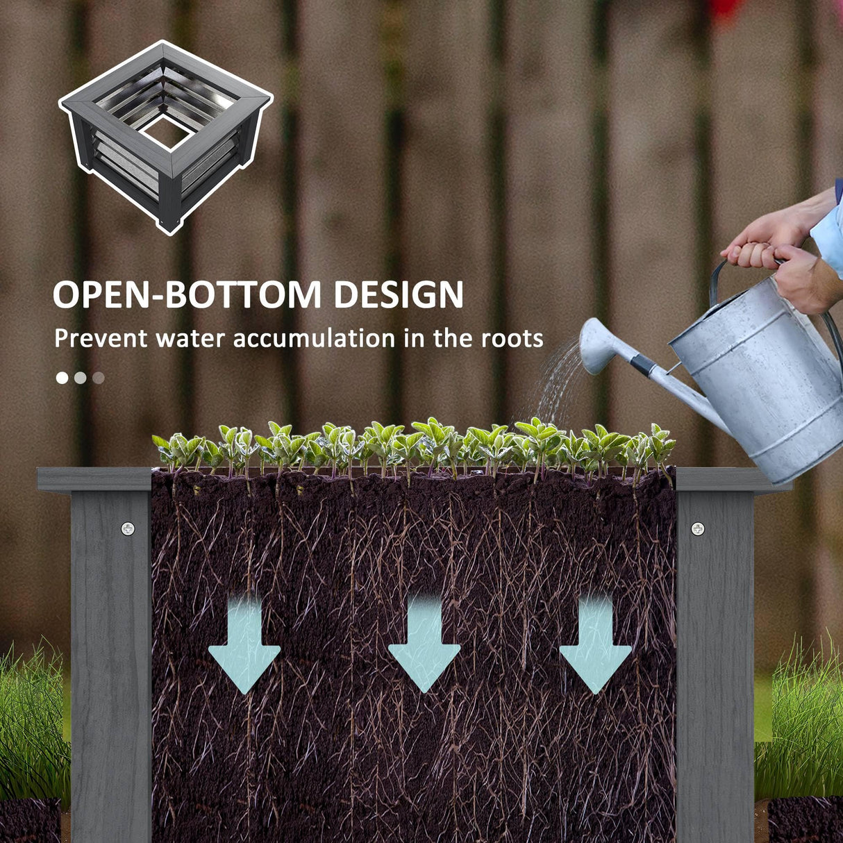 Outsunny Raised Garden Bed with Trellis, Wooden Planter Box with Galvanized Steel Sides, Raised Flower Bed for Climbing Plants, Flowers, Fruits and Vegetables, Gray Outsunny