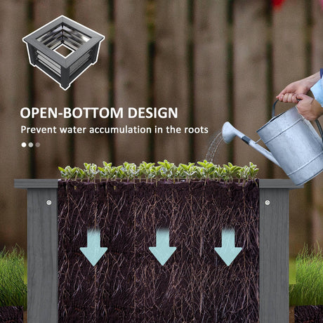 Outsunny Raised Garden Bed with Trellis, Wooden Planter Box with Galvanized Steel Sides, Raised Flower Bed for Climbing Plants, Flowers, Fruits and Vegetables, Gray Outsunny