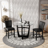 PADMA HOUSE Round Glass Pub Dining Set for 4, 45in Round Wood Modern Glass Counter Height Bar Table with 4 PU Leather Pub Stools 5 Piece Bistro Dining Table Chairs Set, Clear&Black PADMA HOUSE