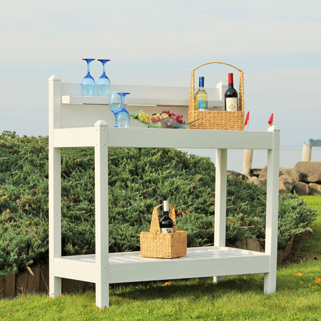 DuraTrel Greenfield PVC Vinyl Indoor Outdoor Table Potting Bench Station with Shelf for Plant Accessories & Gardening Supplies Storage, White DuraTrel