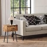 Small Nightstands Set of 2, Bedside Table with Fabric Drawer, Idustrial End Table with Metal Leg, Couch Side Table for Bedroom Living Room, Sofa, Office Rustic Brown LNT504R IRCPEN