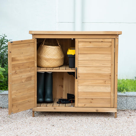 TAKUKA Outdoor Storage Cabinet with 2 Shelves, Wooden Garden Shed with Double Doors& Waterproof Roof，Outside Utility Tool Organizer for Garden Farm Backyard TAKUKA