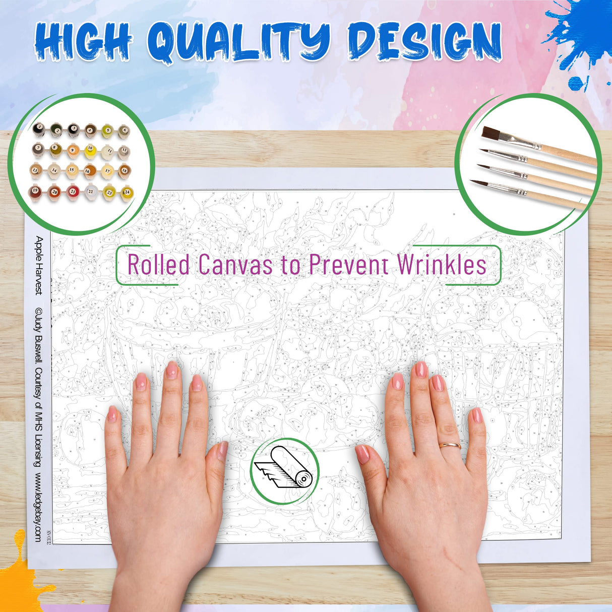 Ledgebay DIY Paint by Numbers Kit for Adults Unframed Canvas: Beginner to Advanced Paint by Numbers Kit - Kits Include Acrylic Paint set 4 Brushes & Tabletop Easel - (Apple Harvest 16" x 20" Unframed) Ledgebay