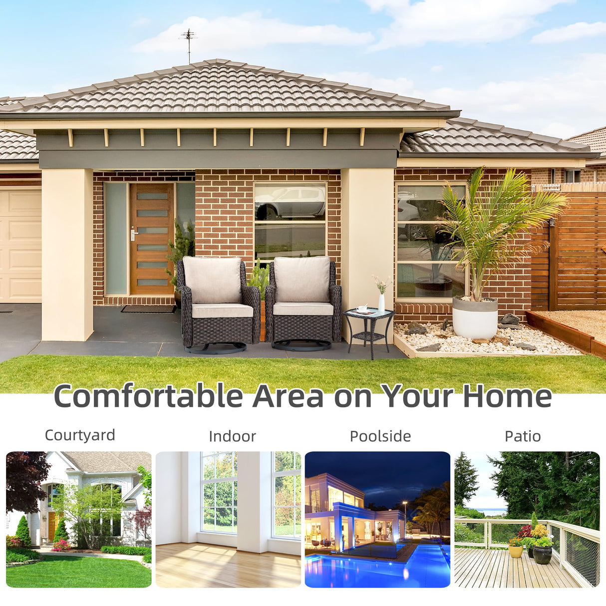 Towallmark Outdoor Swivel Wicker Glider Patio Chairs with Table Set, 3 Pieces Outdoor Bistro Set with 4”Thick Cushions and Coffee Table for Porch, Balcony, Deck (Beige) Towallmark