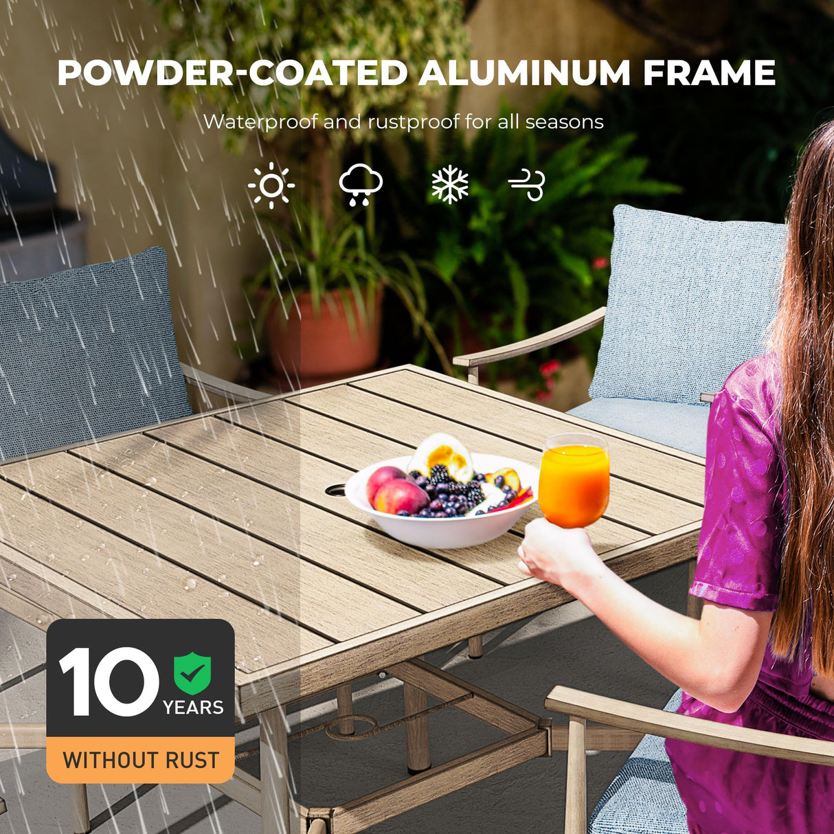 HAPPATIO 5-Piece Outdoor Dining Set for 4, Aluminum Patio Dining Set Includes 1 Large Square Table with Umbrella Hole and 4 Dining Chairs, Patio Furniture Set for Lawn, Porch, or Backyard (Brown) HAPPATIO