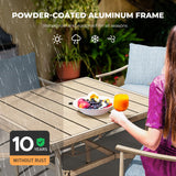 HAPPATIO 5-Piece Outdoor Dining Set for 4, Aluminum Patio Dining Set Includes 1 Large Square Table with Umbrella Hole and 4 Dining Chairs, Patio Furniture Set for Lawn, Porch, or Backyard (Brown) HAPPATIO