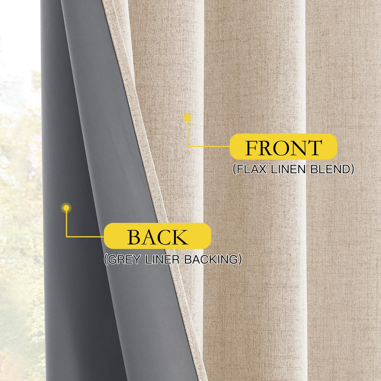 NICETOWN Rod Pocket Full Blackout Cream Linen Curtains 108" Length with Thermal Insulated Liners for Living Room, Farmhouse Style Keep Cool & Warm Large Window Drapes for Hall (2 Panels, 52" Wide) NICETOWN