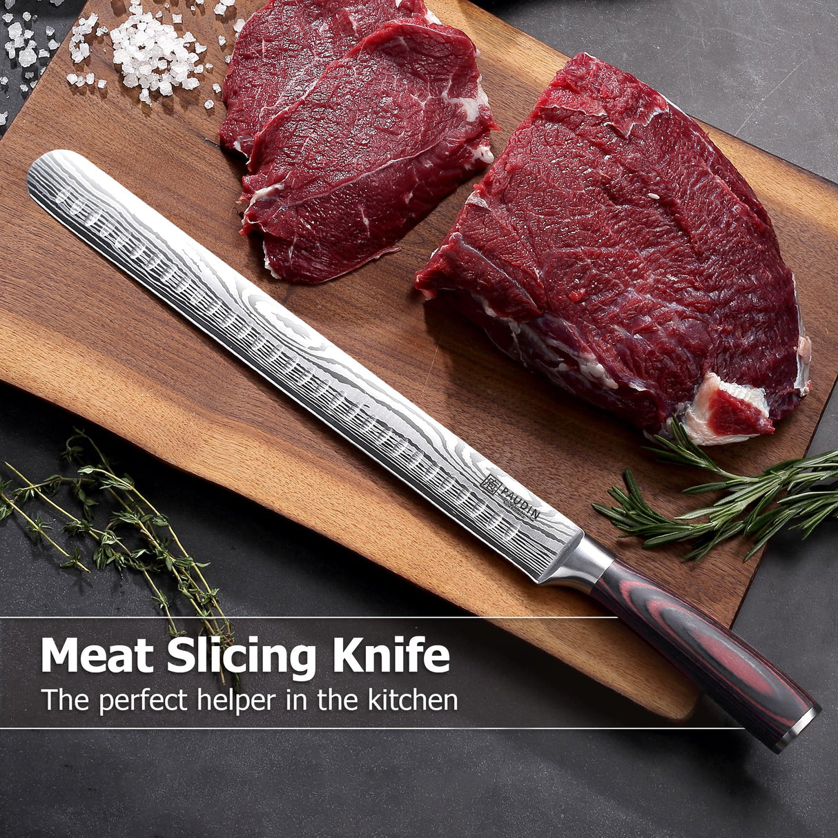 PAUDIN Brisket Knife, 12 Inch Stainless Steel Carving Knife with Granton Edge for Meat Cutting, Roasts, BBQ, Turkey PAUDIN