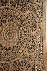 Queen Wood Carved Mandala Headbaord, Handcrafted Bedroom Furniture in Reclaim Teak, Durable Wall Art Hanging from Thailand, Stained in Brown, 60 in Siam Sawadee