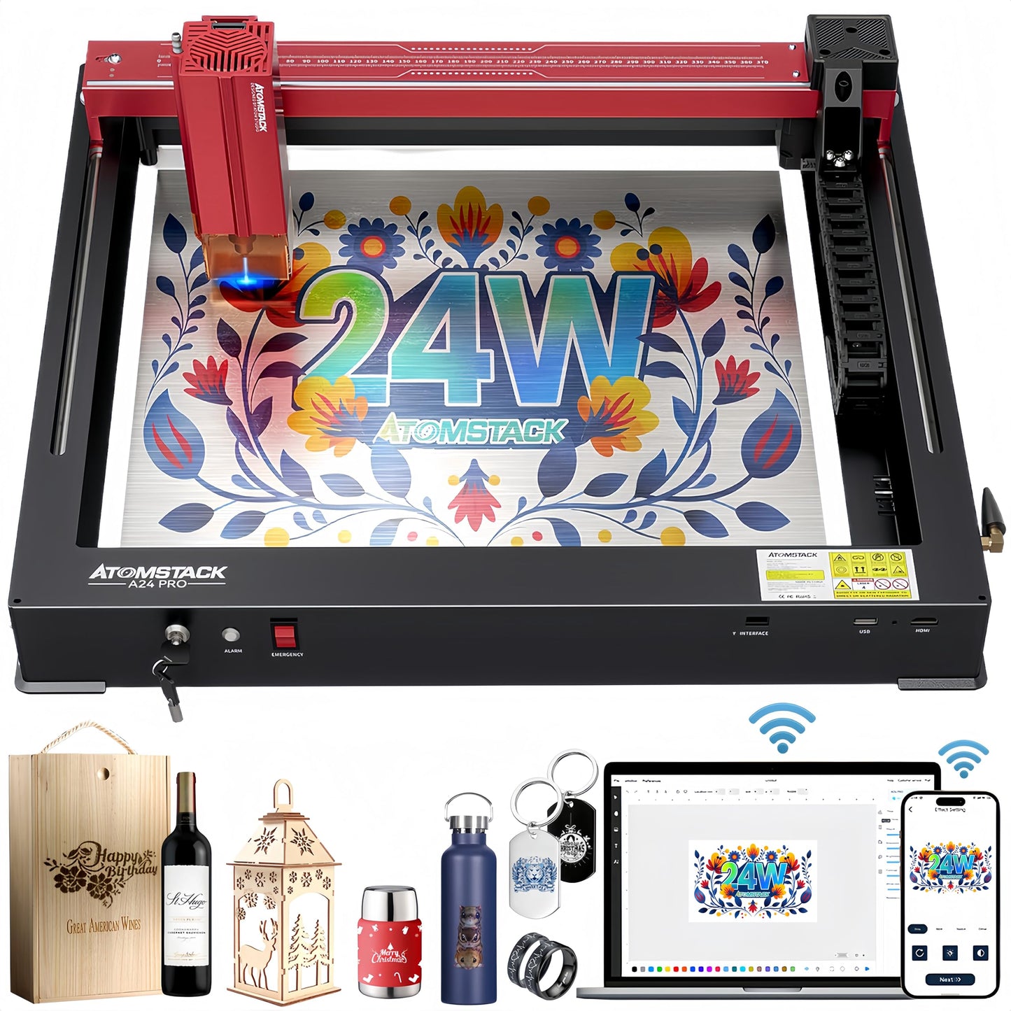 ATOMSTACK A24 Pro Laser Engraving Machine, Unibody Frame Design Installation Free, Laser Class 4,24000mW Output Power Laser Cutter, Ultra-Fine Laser Engraver for Professionals - WoodArtSupply