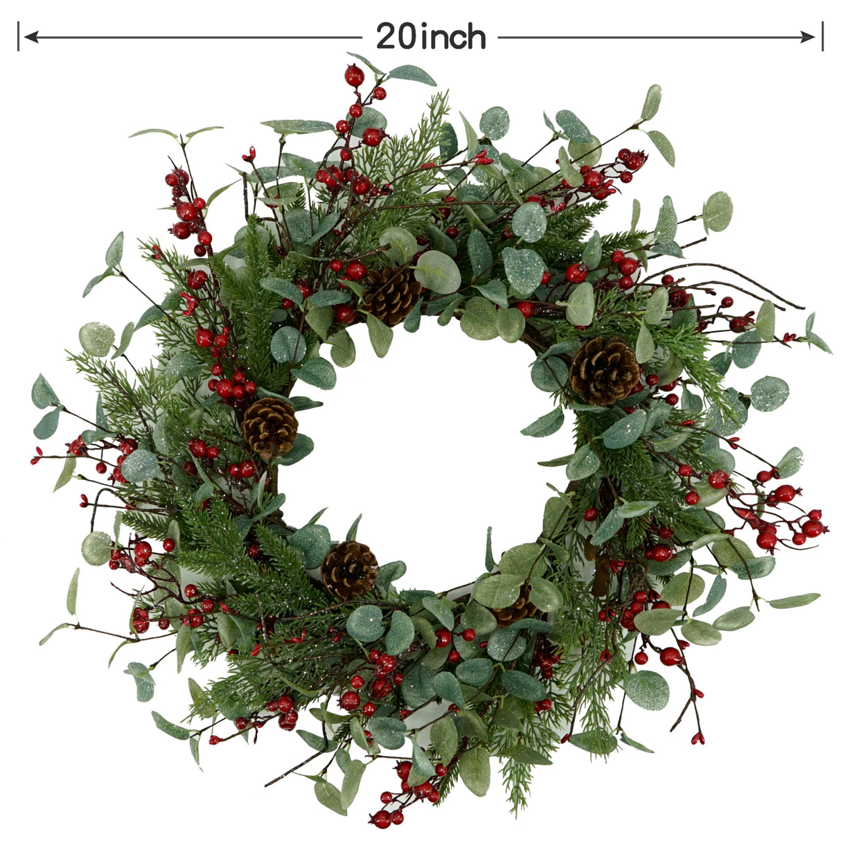 Christmas Wreath, Christmas Wreaths for Front Door,Artificial Christmas Wreath with Sparkling Leaves and Pine Needles are paired with Plump Pine and red Berries,Wreath for Indoor Wall Window Decor. Furisin